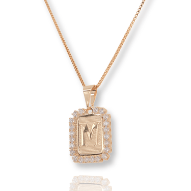Gold CZ Initial Card Necklace